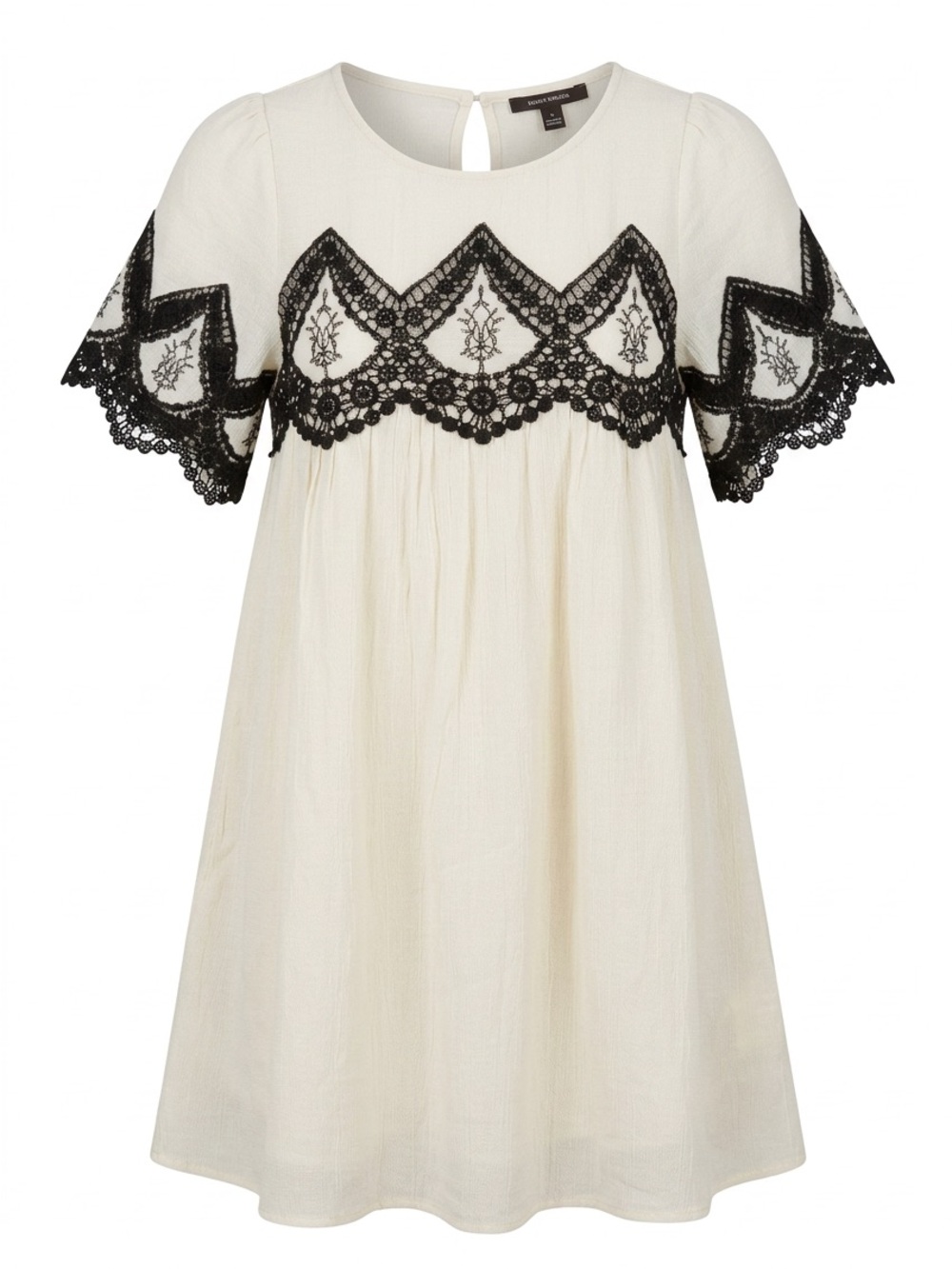 Zara Cream Dress with Black Lace Trim